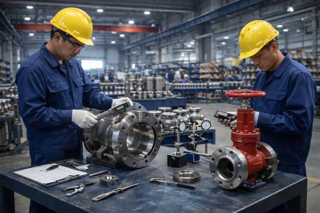 Industrial valve pressure testing and quality inspection for oil and gas pipeline applications