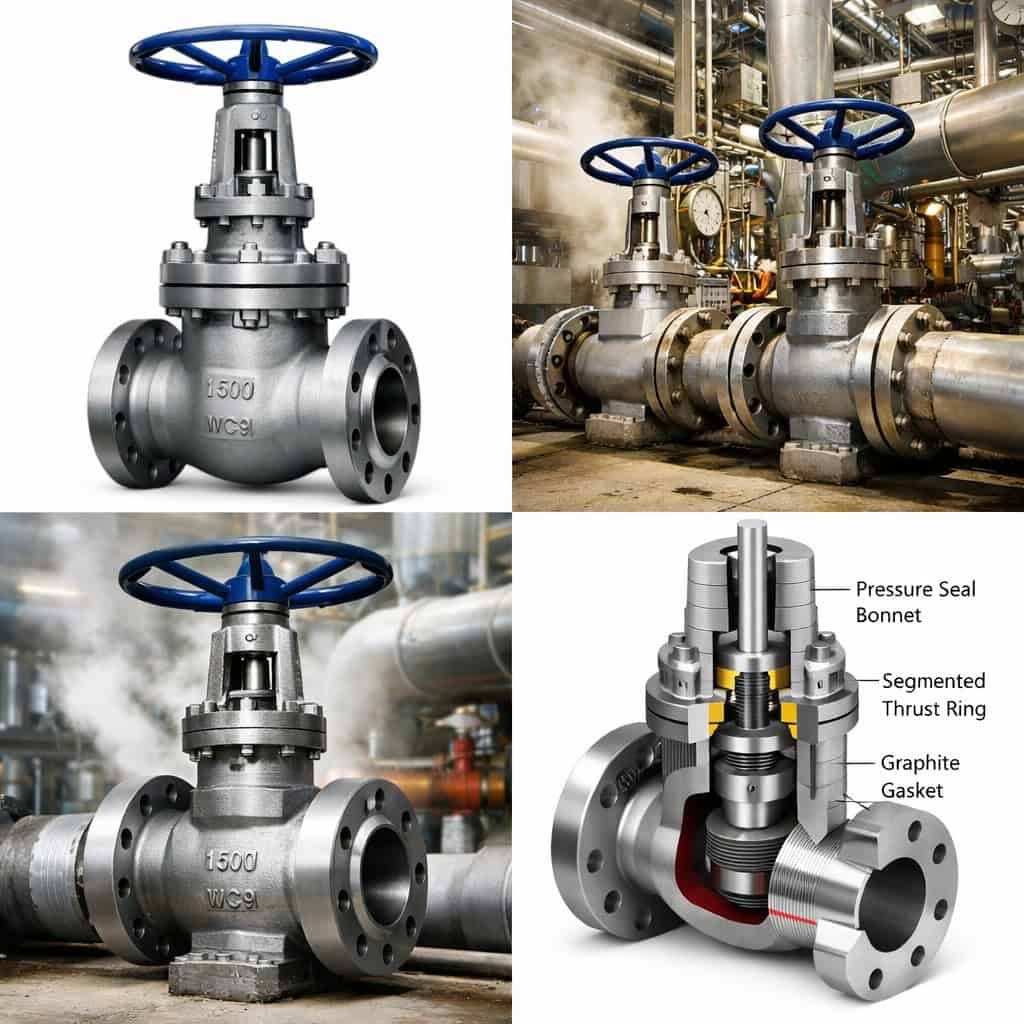Pressure seal gate valve high pressure steam valve for power plant and industrial pipeline systems