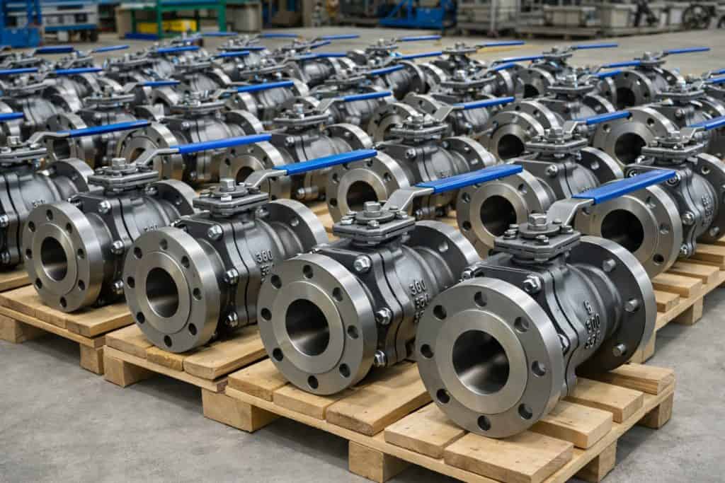 wcb flanged ball valves packed in wooden crate for export industrial valve packaging