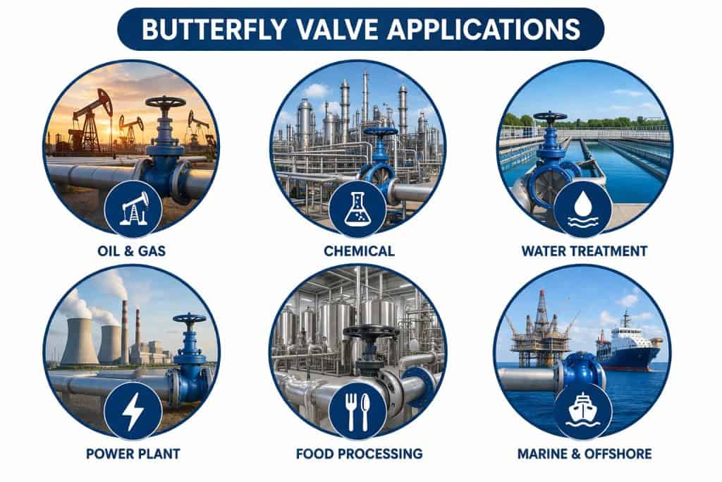 Butterfly Valve Butterfly valve applications in oil and gas, chemical processing, water treatment, power plant, food processing and marine offshore industries