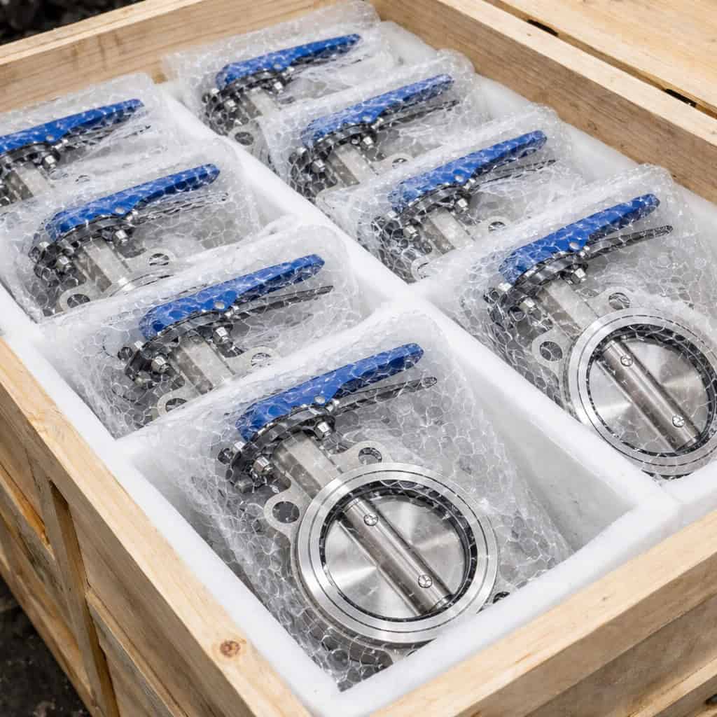 Wafer butterfly valve packing and export delivery