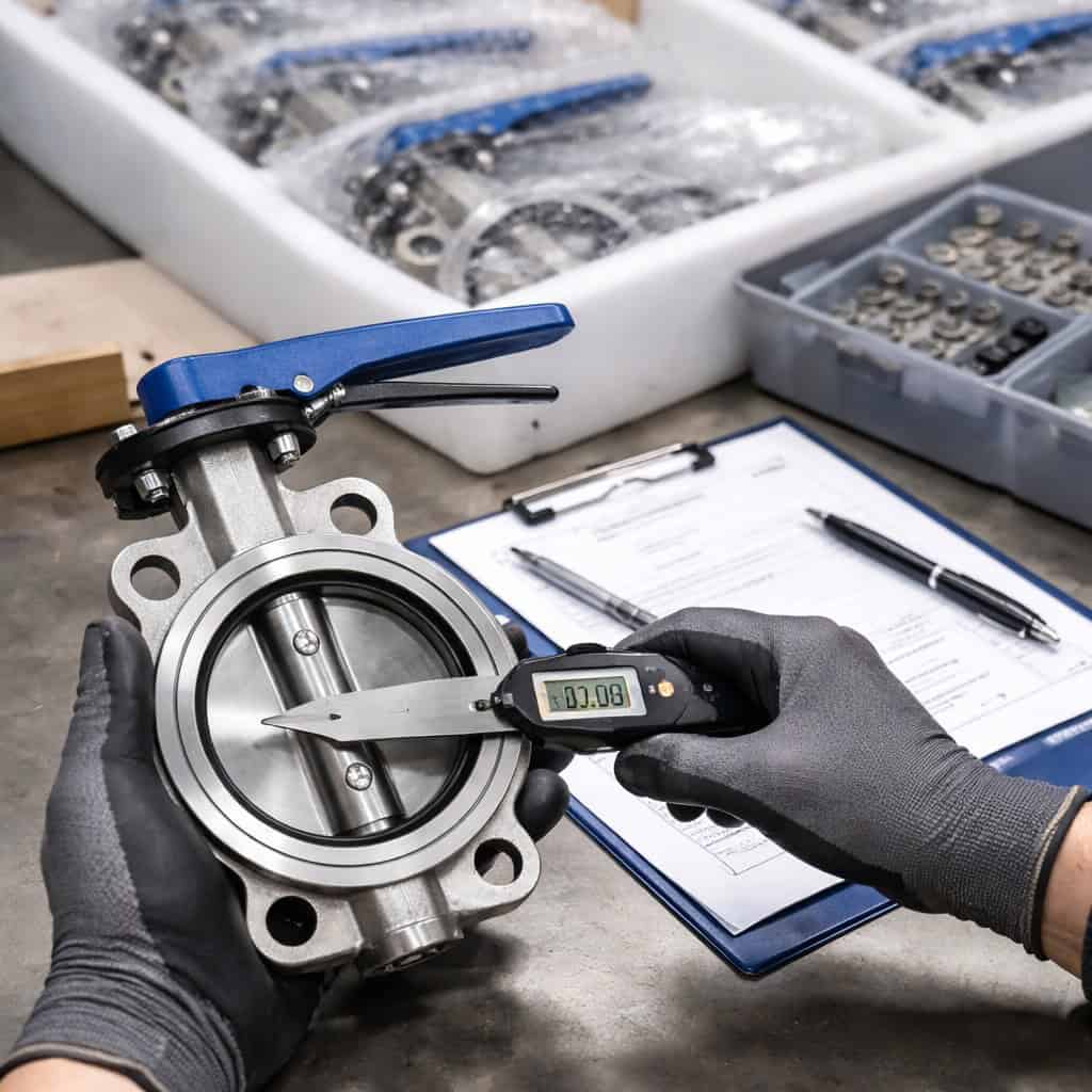 Wafer butterfly valve testing and inspection