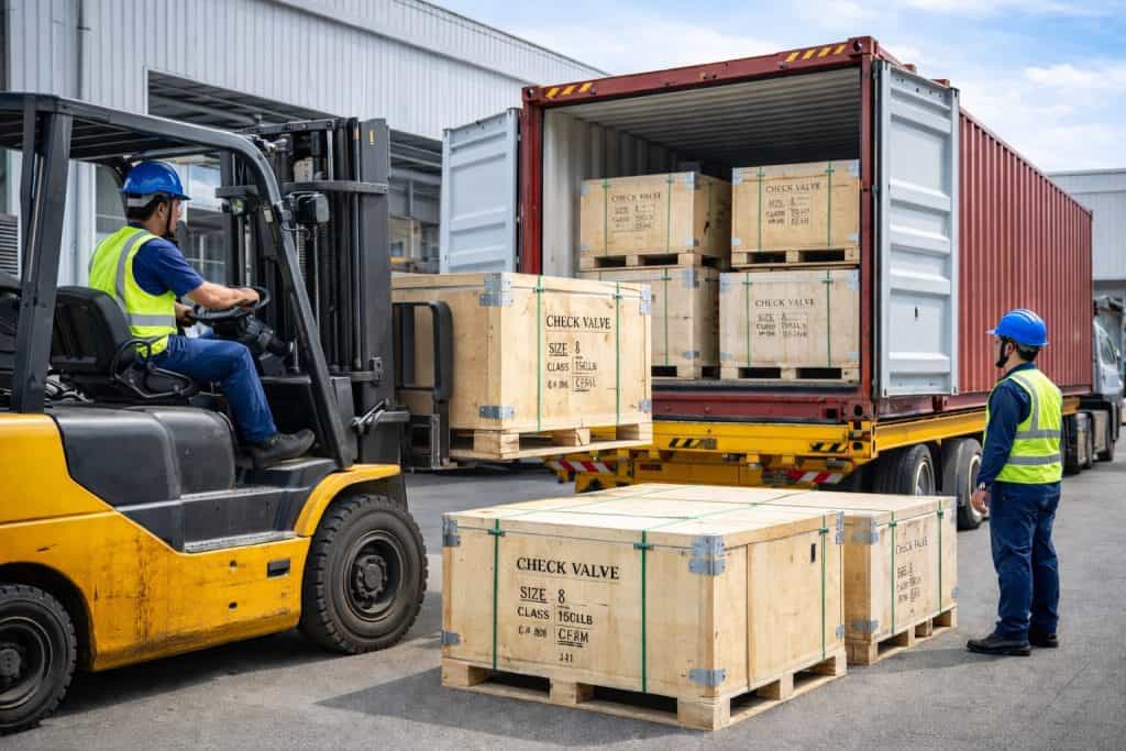 check valve container loading for oil and gas pipeline project shipment