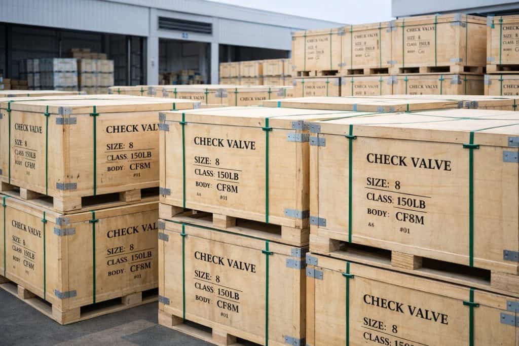 industrial check valve export packing in plywood case for pipeline project delivery