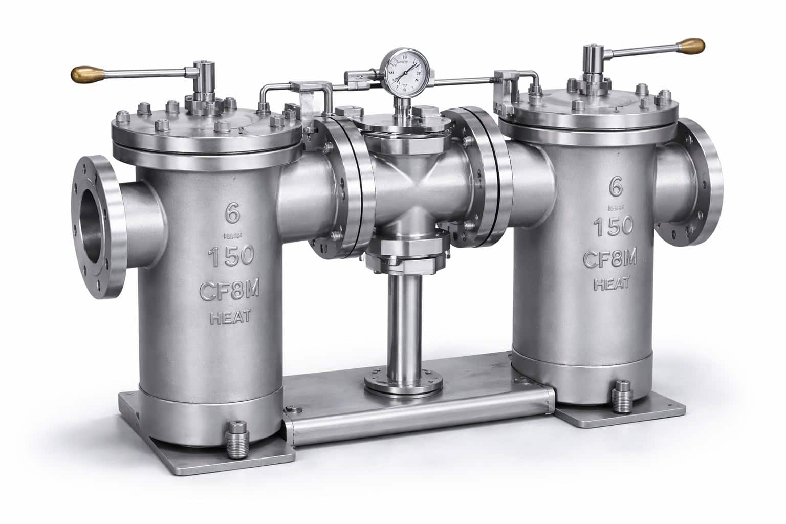 Industrial duplex basket strainer product image continuous service pipeline strainer