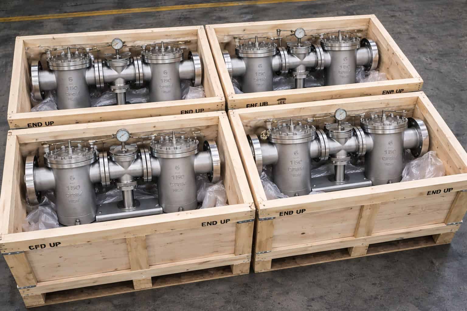 Duplex basket strainer export packing in wooden case for shipment