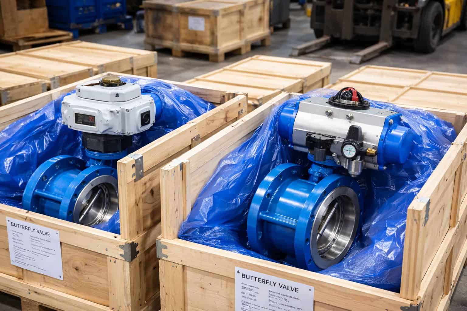 Electric pneumatic butterfly valve packing and export delivery