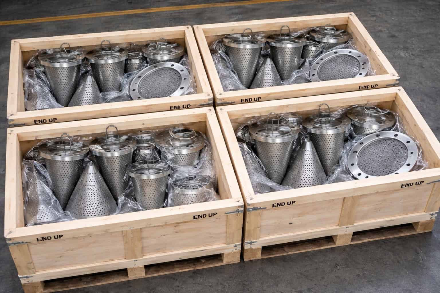 Temporary strainer export packing and delivery for project shipment