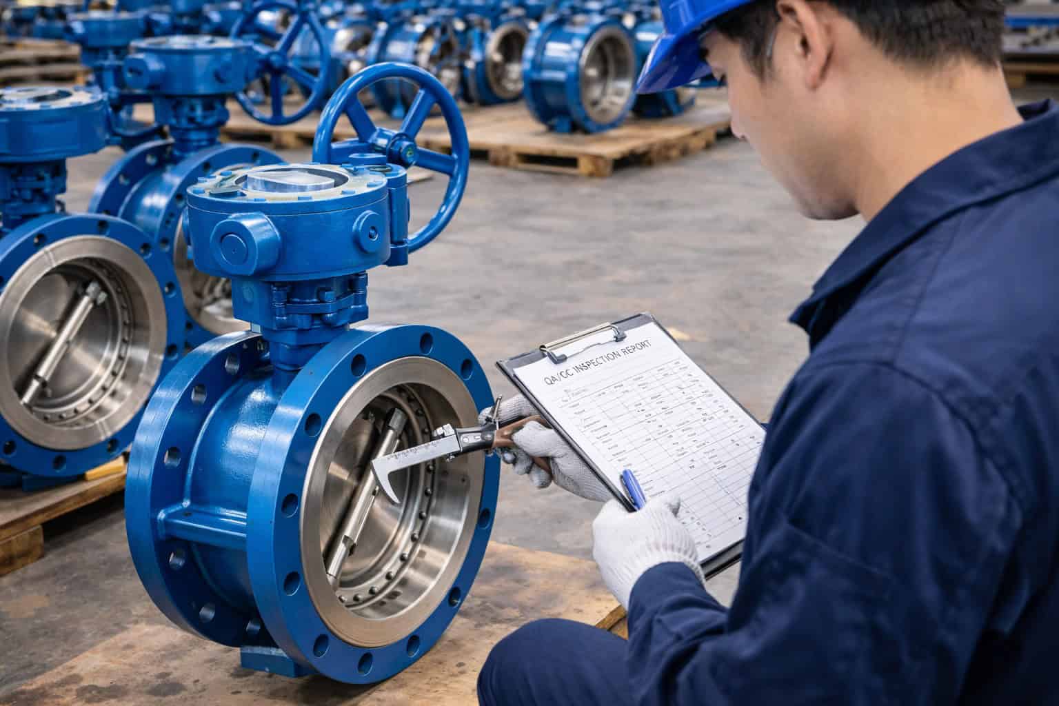 Triple offset butterfly valve testing and inspection