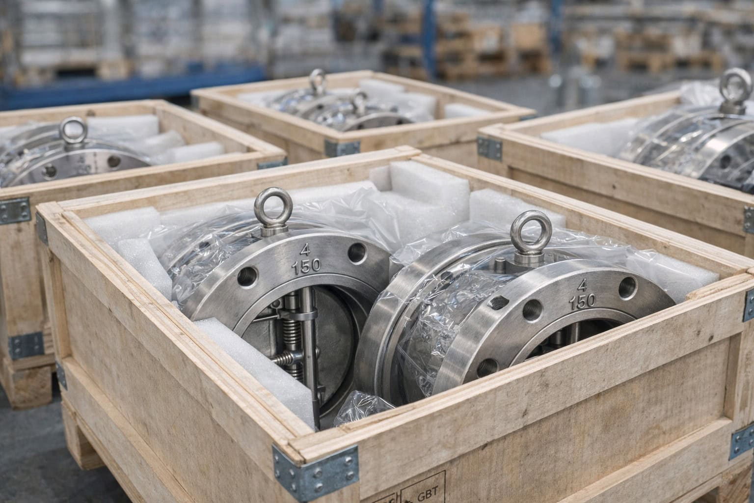 Wafer check valve packing and delivery