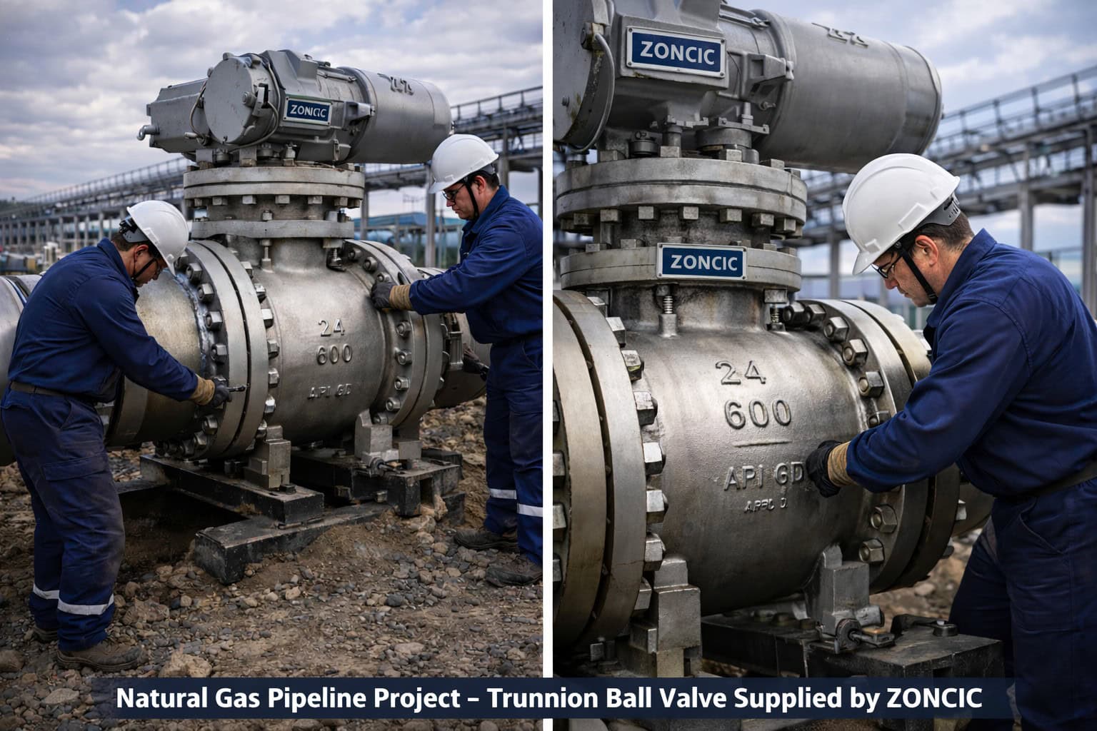 Industrial valve project API 6D trunnion ball valve for natural gas pipeline supplied by ZONCIC