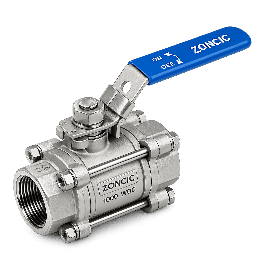 3 piece stainless steel threaded ball valve