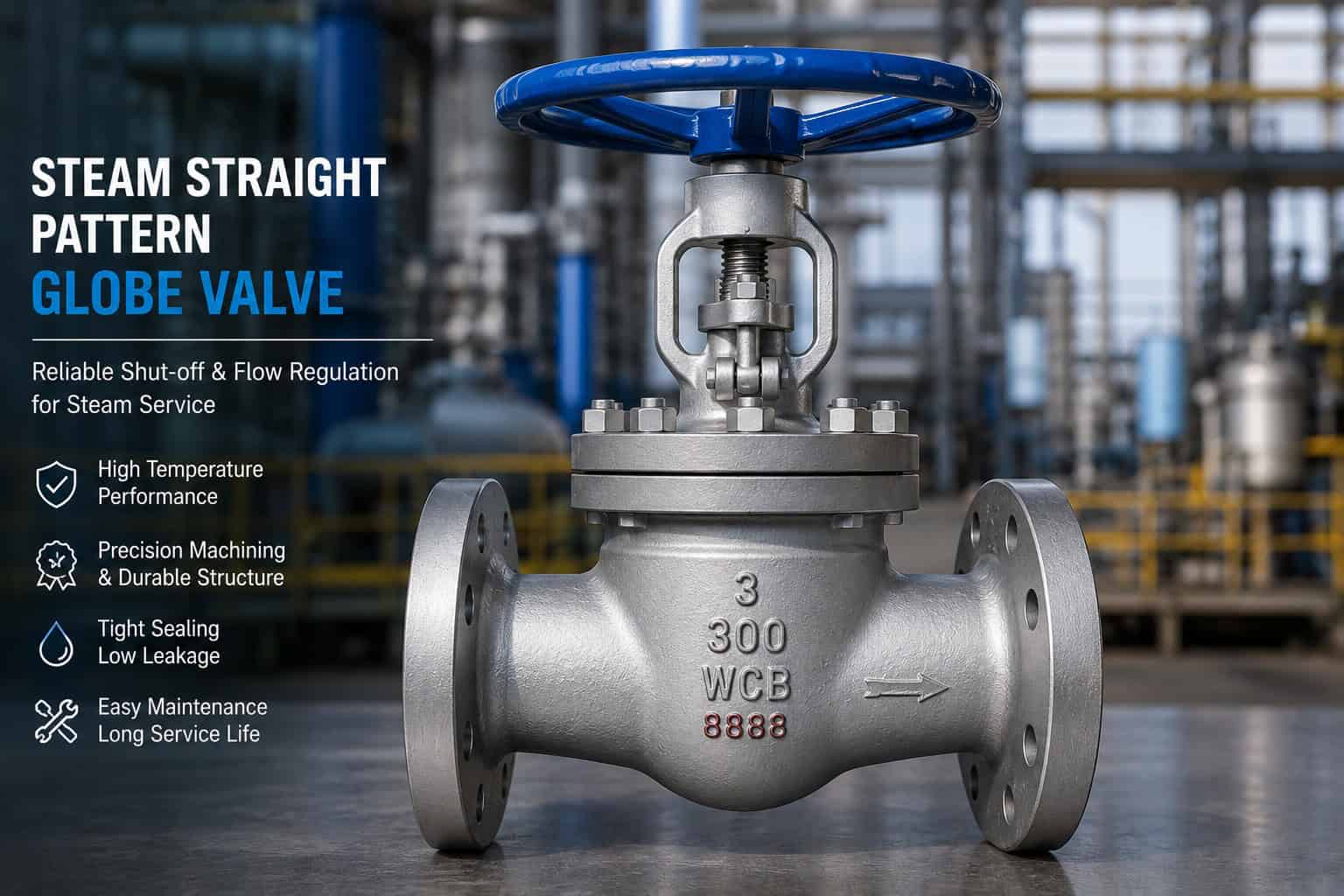 Steam straight pattern globe valve manufacturer WCB flanged globe valve for boiler and industrial steam pipelines