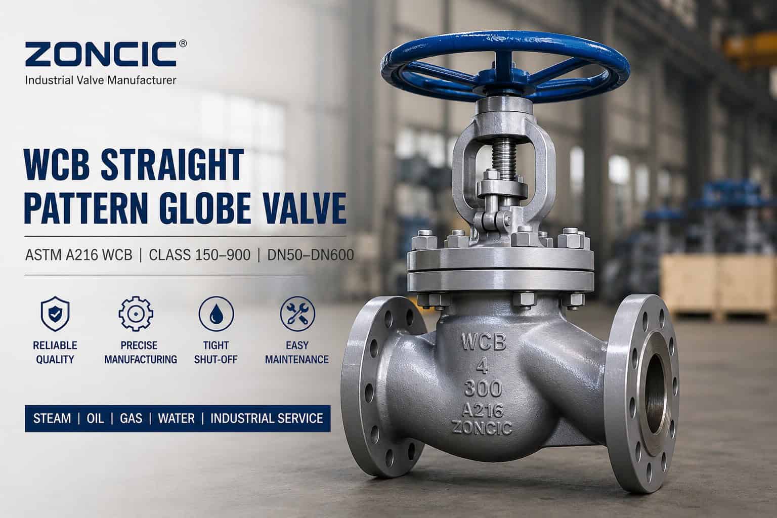 WCB straight pattern globe valve manufacturer ASTM A216 WCB carbon steel flanged globe valve for industrial pipelines