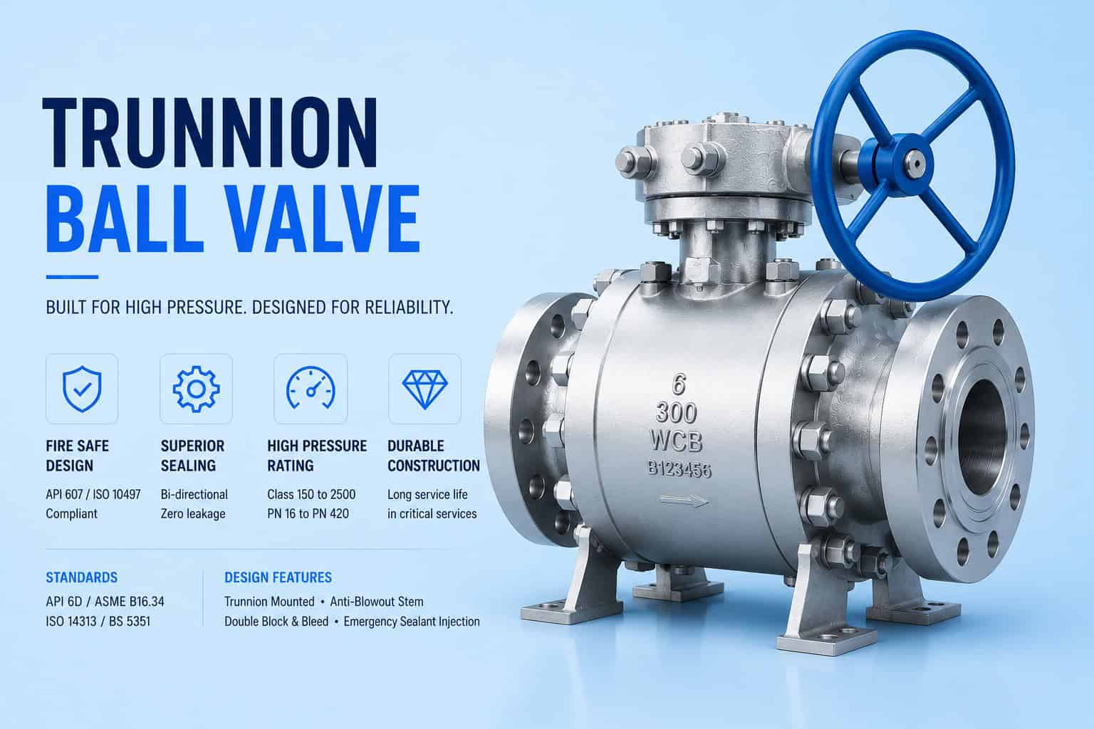 Trunnion ball valve for large size high pressure oil and gas pipeline operation