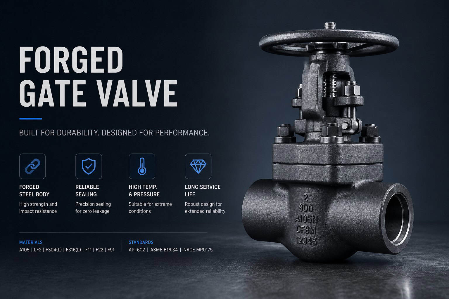 Forged gate valve for small bore high pressure branch pipeline and auxiliary systems