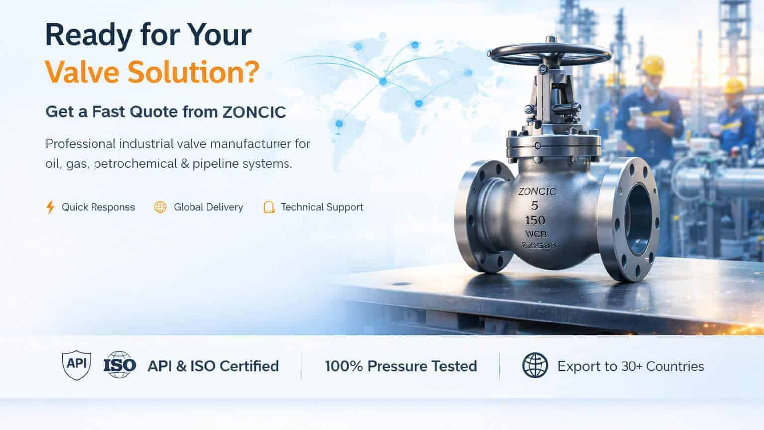 industrial valve manufacturer banner showing valve product and pipeline system for oil gas petrochemical applications