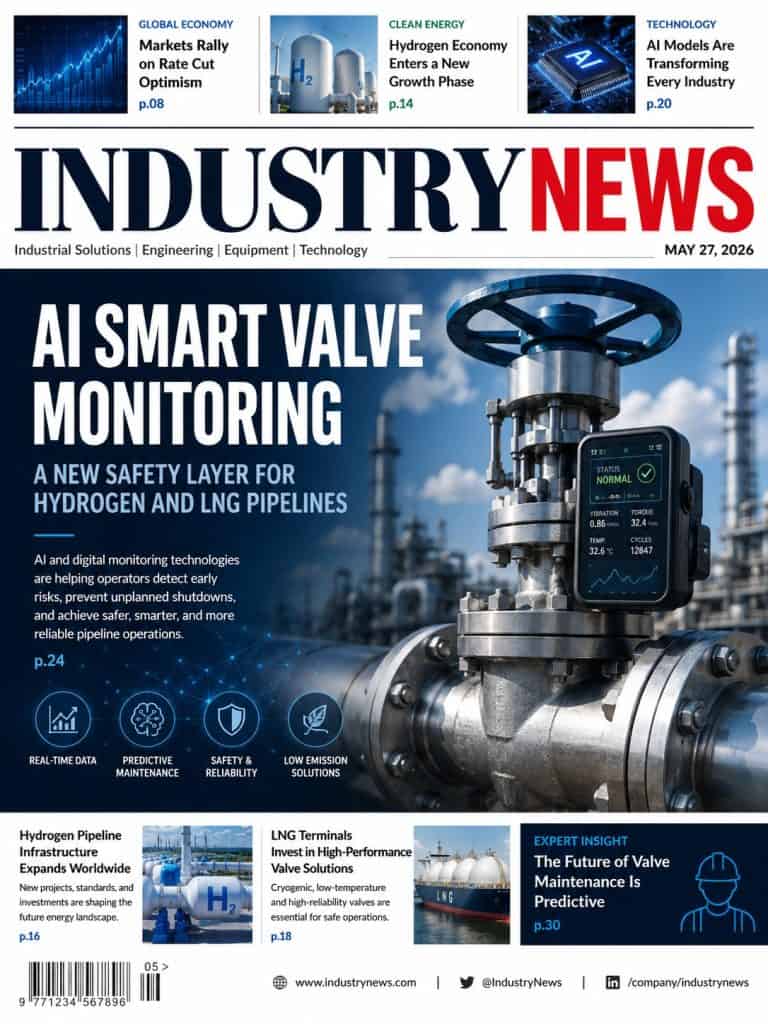 AI smart valve monitoring system installed on industrial pipeline valve for hydrogen and LNG applications