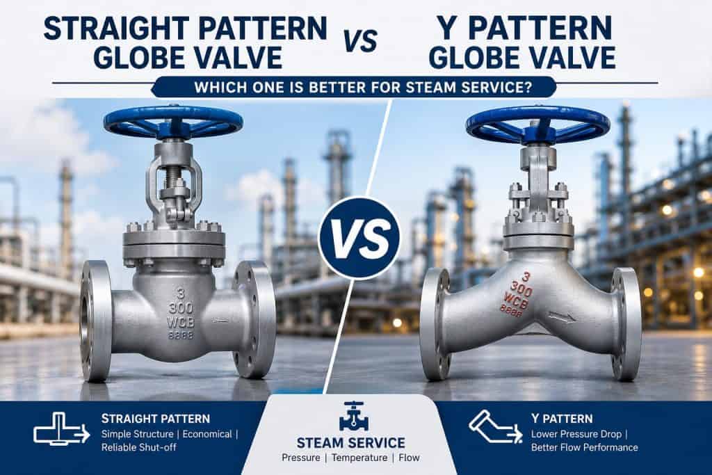 Straight pattern globe valve vs Y pattern globe valve comparison for steam service and industrial pipeline applications