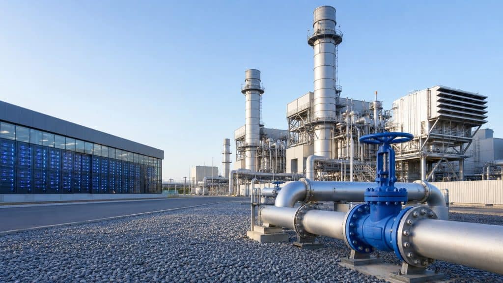 AI data center power plant valve demand with gas-fired power station and industrial gate valve